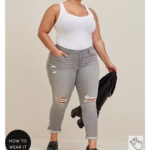 TORRID gray boyfriend straight super soft midrise jeans - Picture 1 of 7